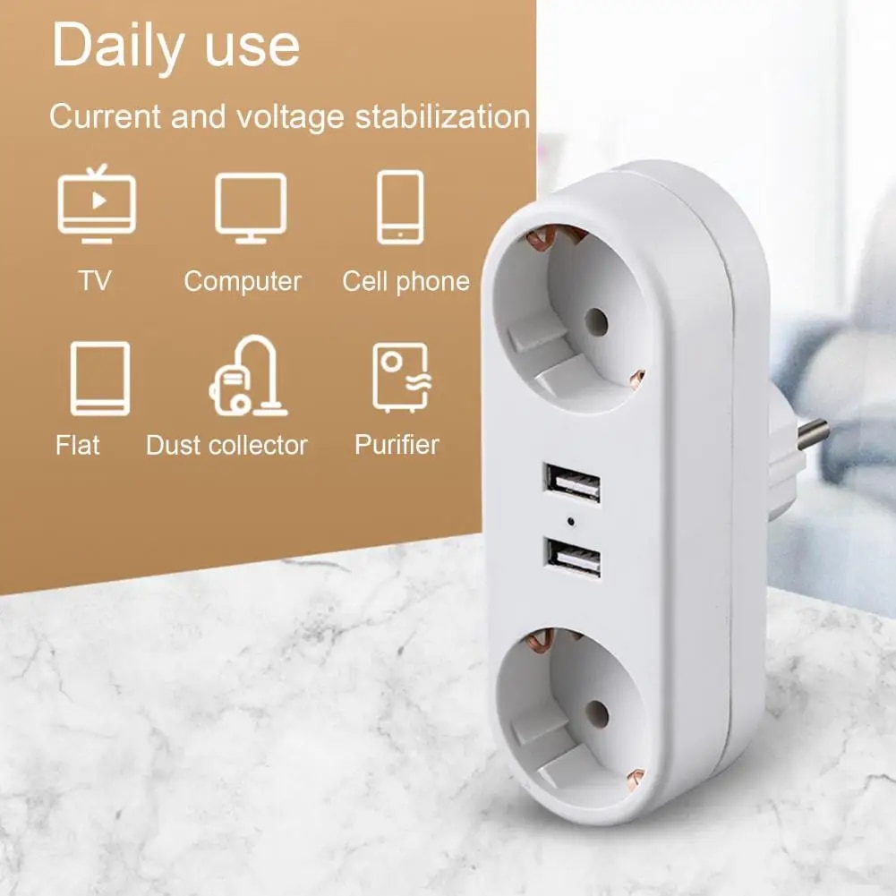 TOMADA Stop Kontak USB Dual Port EU Plug Flame Retardant 16A 250V - TM4