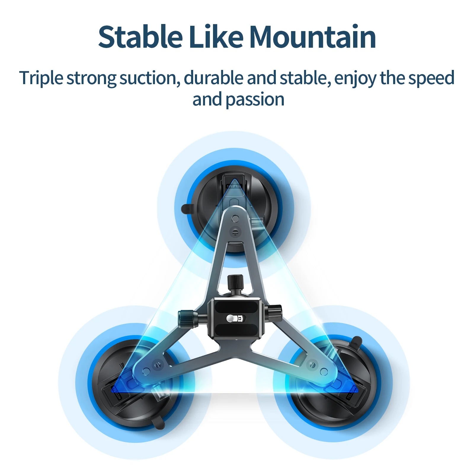 TELESIN Three-Arm Car Mount Holder Suction Cup for DSLR GoPro DJI Osmo - TE-TSB-001