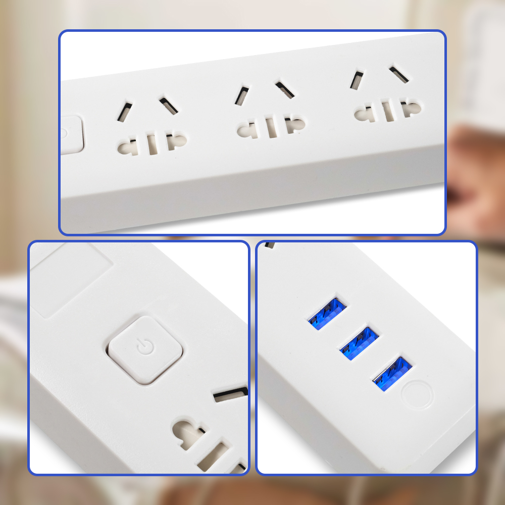 JRDQ Powerstrip 3 USB Type A Port and 3 Electric Plug with LED Light - JR033