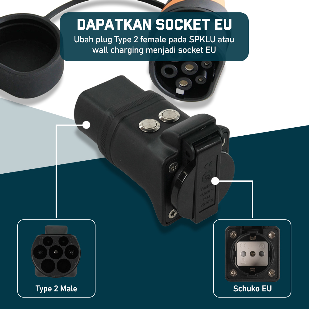 YuaDon Adaptor Charger SPKLU Motor Listrik Type 2 Male to Schuko EU - AOT-4113