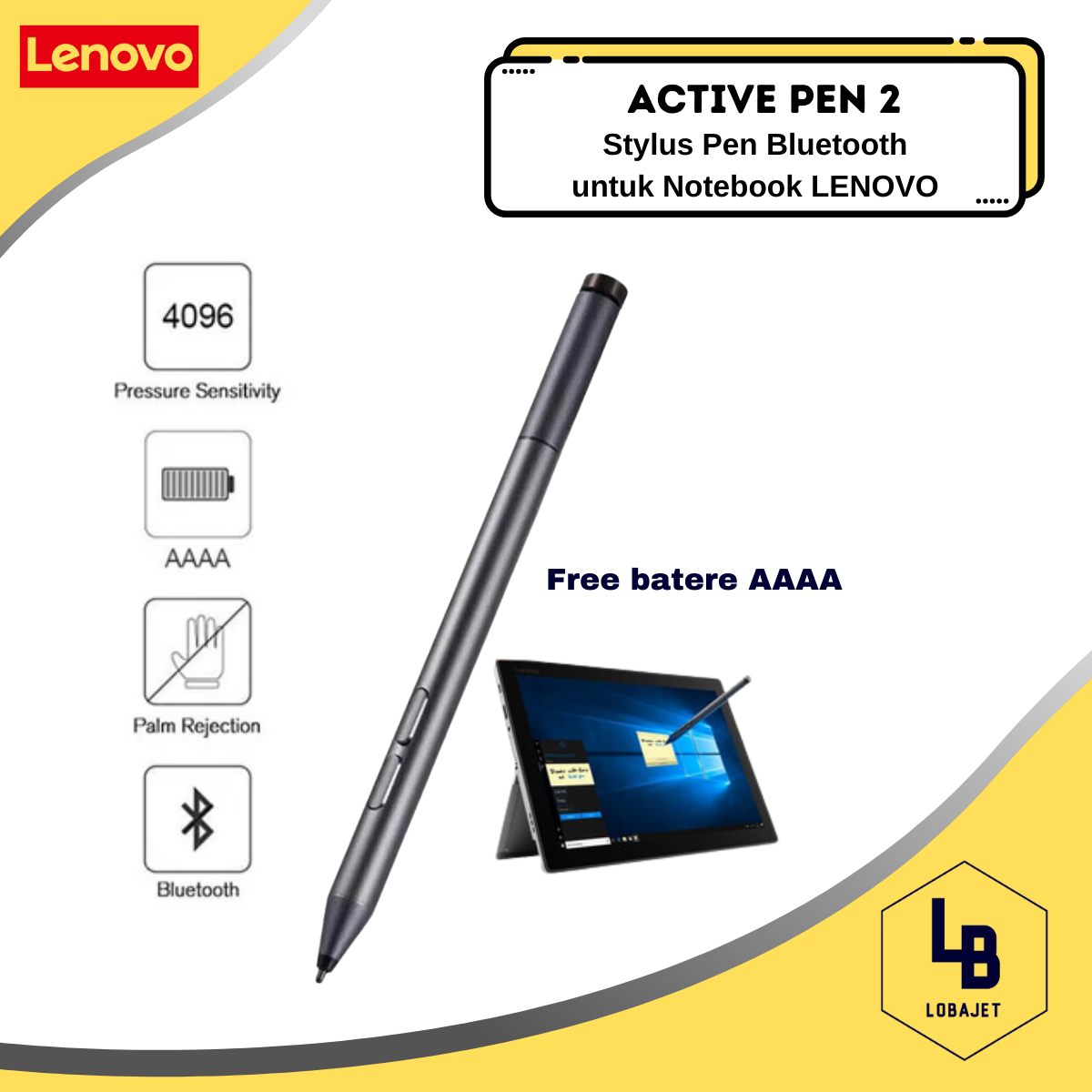 Jual LENOVO Active Pen 2 - Stylus Pen Bluetooth untuk Notebook