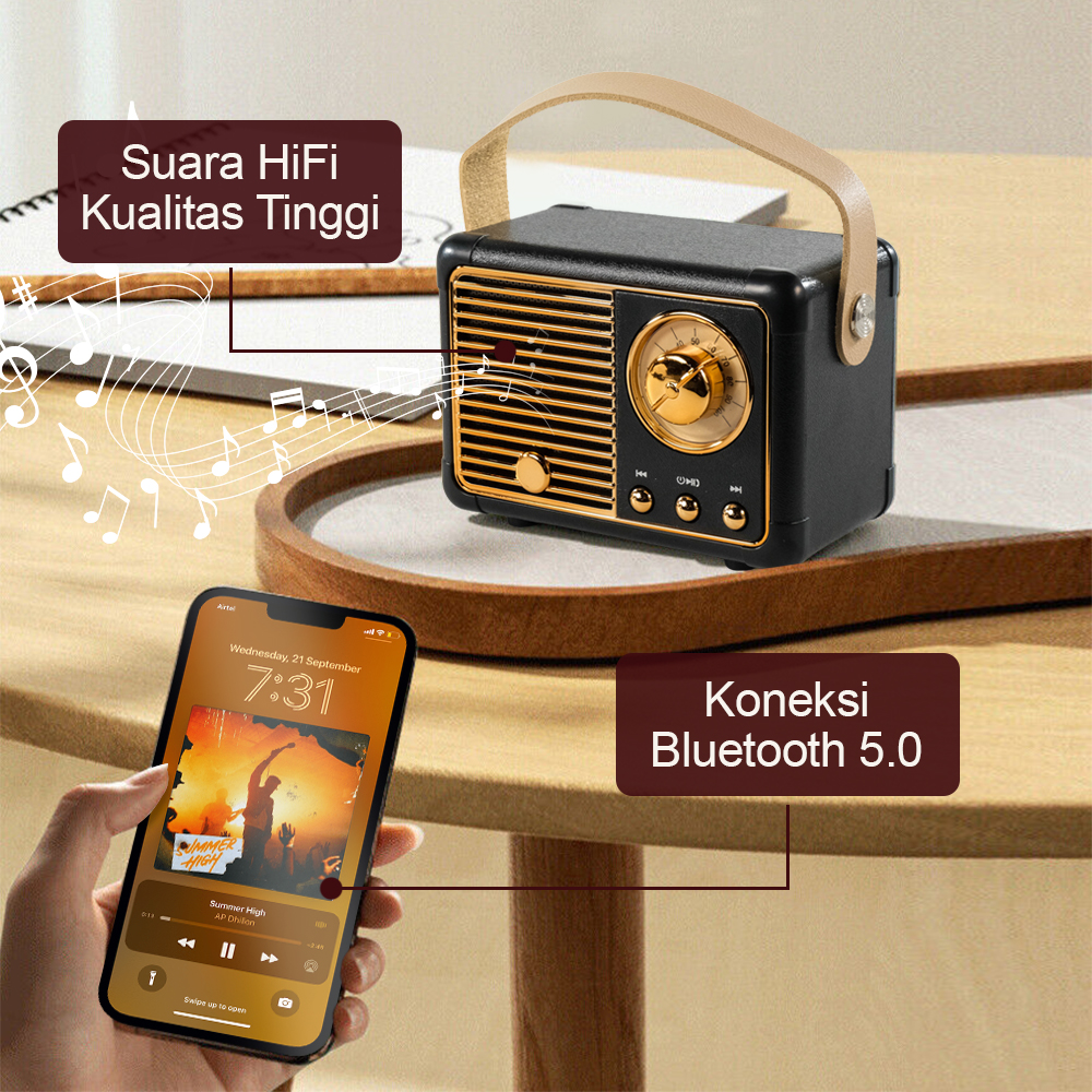 VEECOME Mini Bluetooth Speaker Retro Classic Radio Portable 3W - HM11