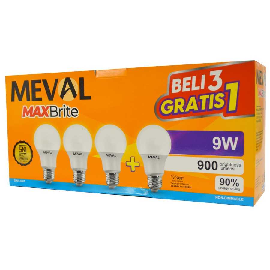 Meval Rohri Jual MEVAL Lampu LED Bulb Maxbrite 9W Paket isi 4 - Putih