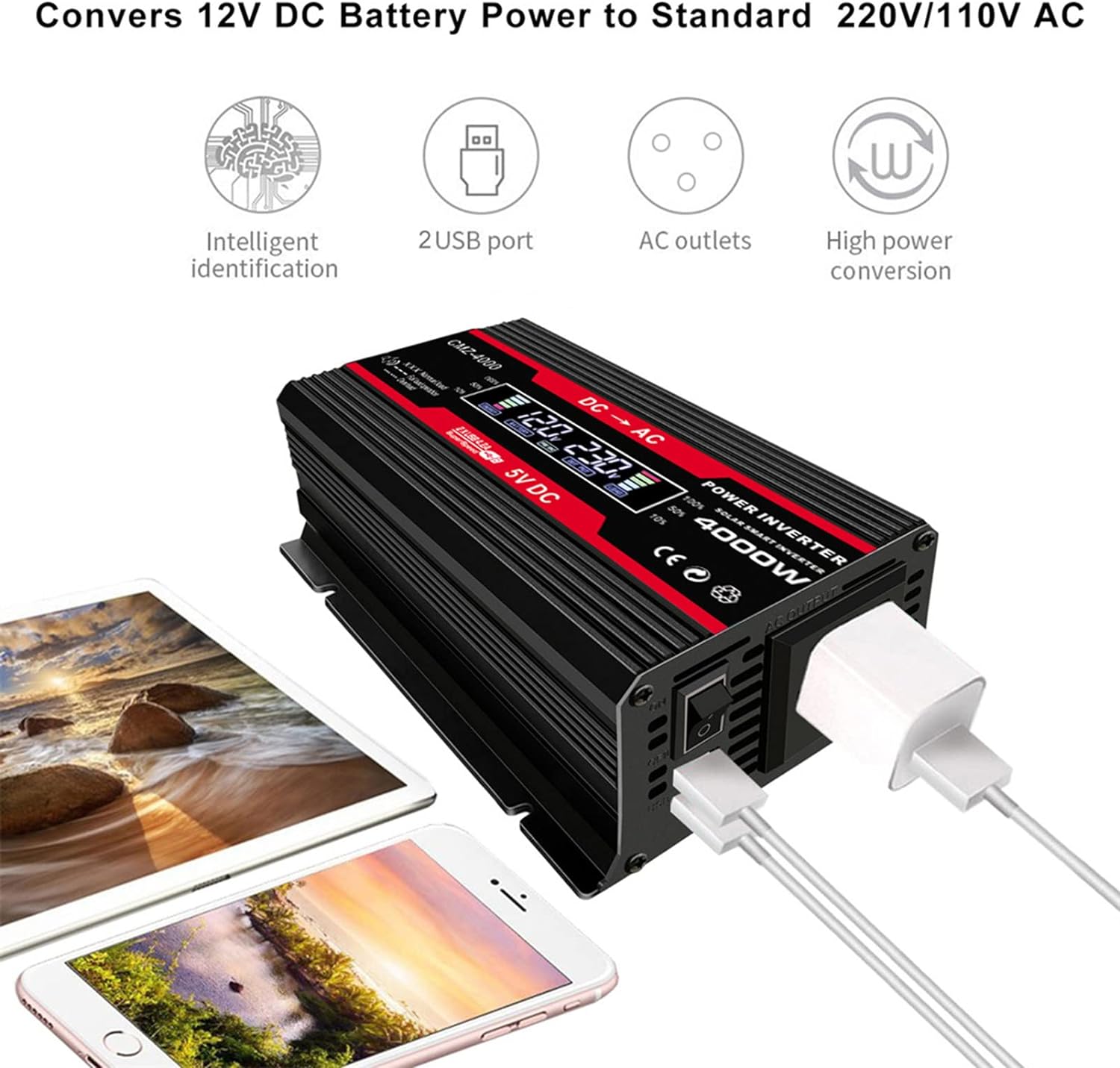 Vingtank Car Power Inverter DC 12V to AC 220V 4000W Modified Sine Wave - CMZ-4000
