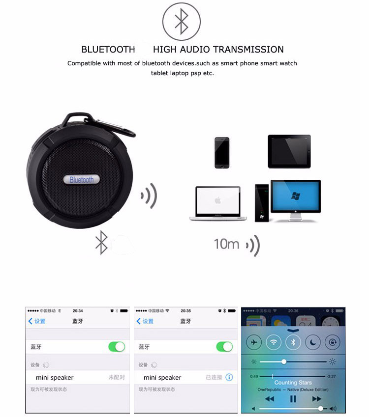 Taffware Mini Bluetooth Speaker Portable Outdoor with Suction Cup 5W - C6