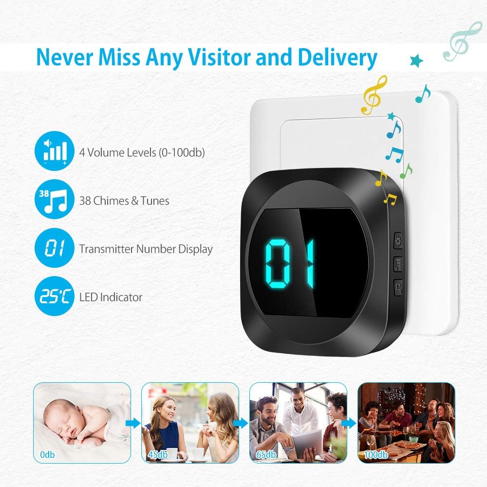 Aimbot Bel Pintu Wireless Door Bell Digital Display Waterproof IP44 - T195