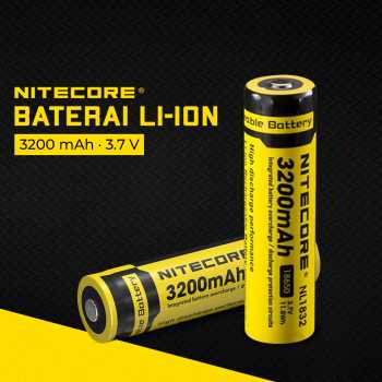 NITECORE Baterai Isi Ulang 18650 Li-Ion Flat Top 3200mAh 3.7V 1 PCS - NL1832