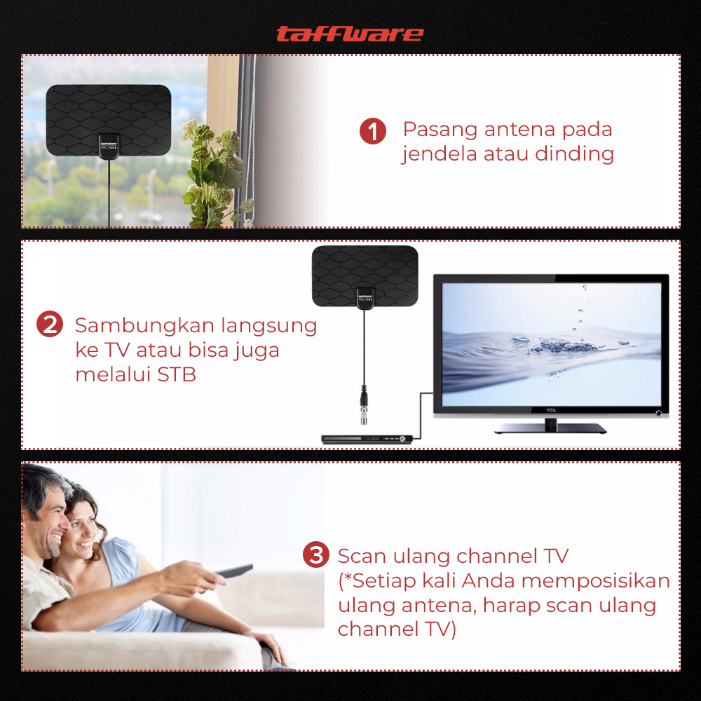 Taffware Antena TV Digital Indoor DVB-T2 25dB Grid Jack Male Plug - TFL-D139