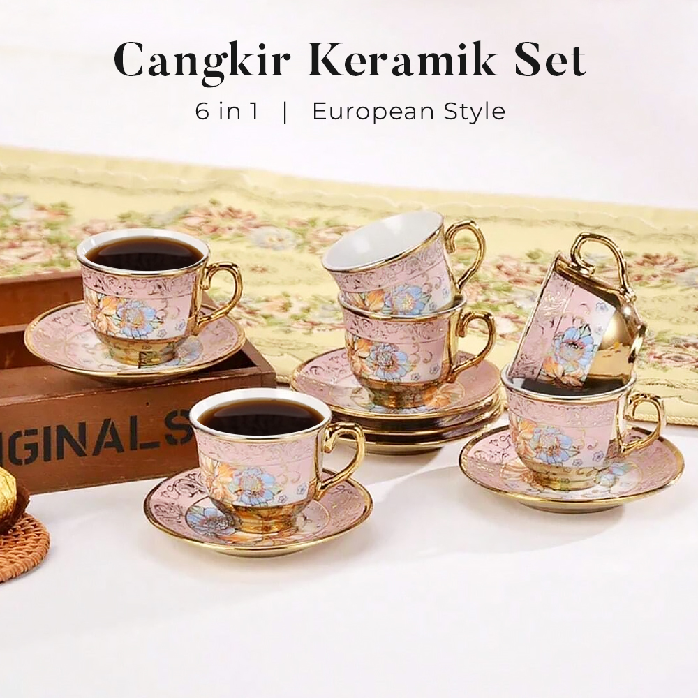 SUNFILI Set Cangkir Kopi Keramik 6in1 European Style Coffee Cup 80ml - B50