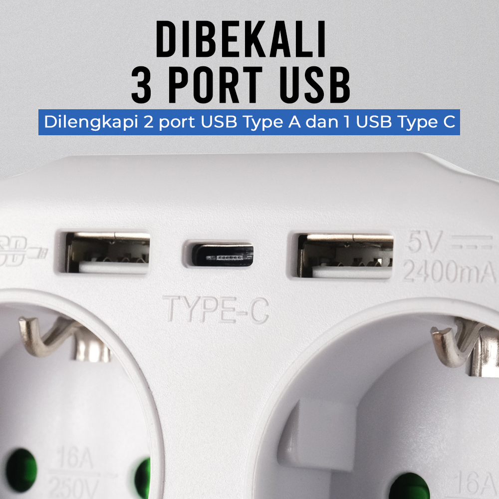 DelightFire Stop Kontak USB Type C EU Plug Flame Retardant 16A 250V - LJ-G1