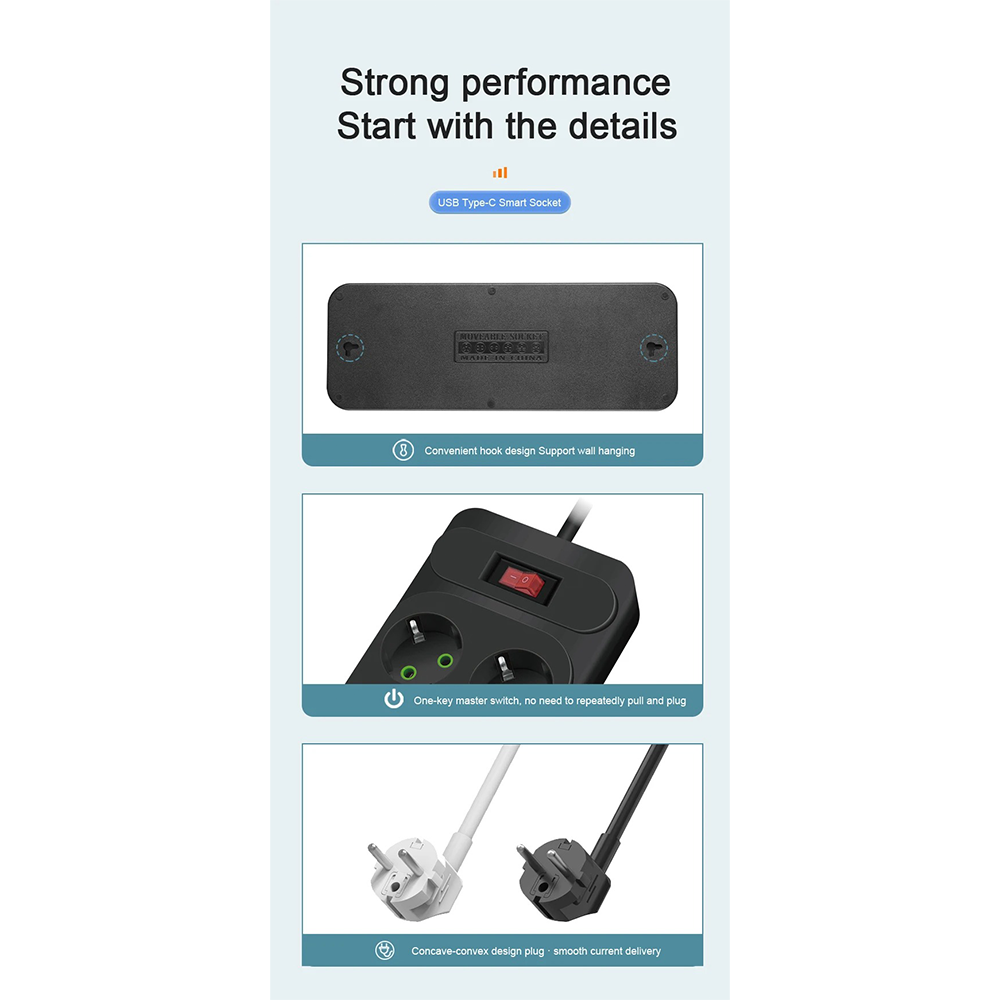 Taffware Stop Kontak USB Type C EU Plug 10A 110-250V 2500W - QL-1077U / QL-1078U