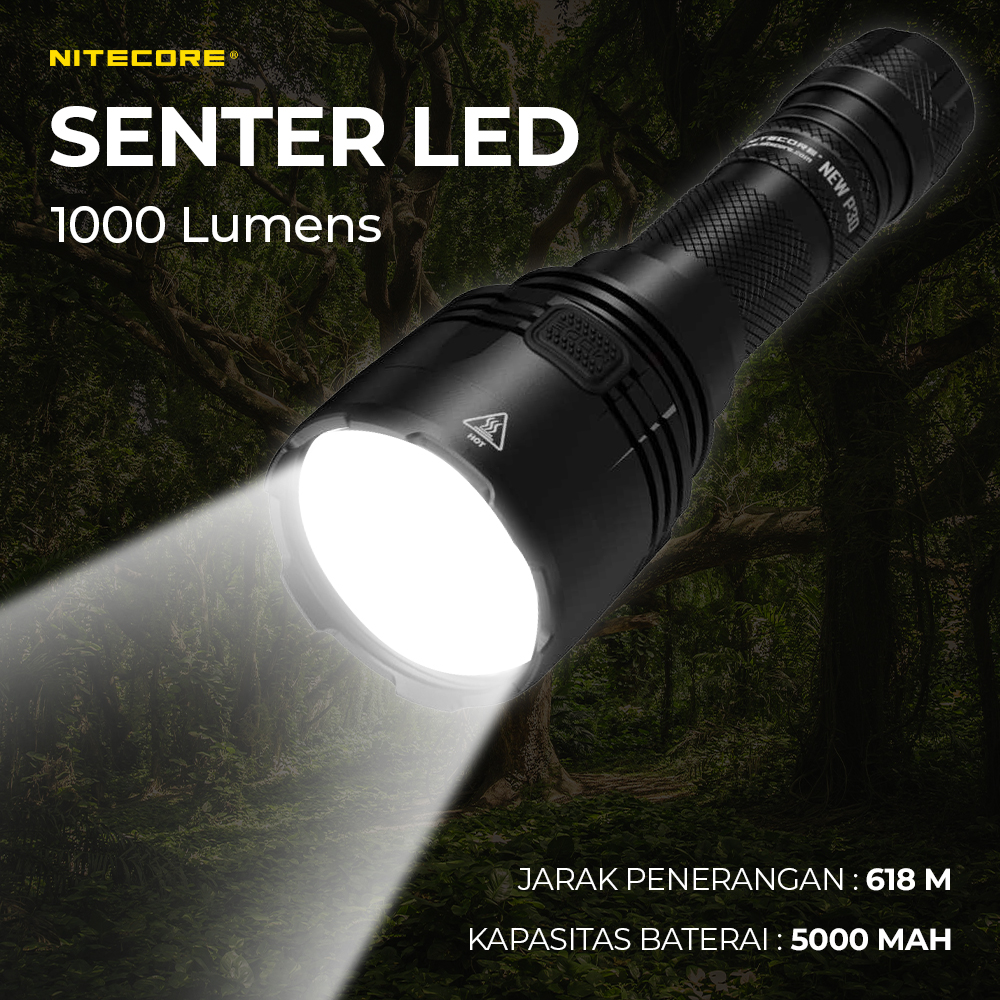 NITECORE Senter LED Cree XP-L HI V3 1000 Lumens Hunting Flashlight - New P30