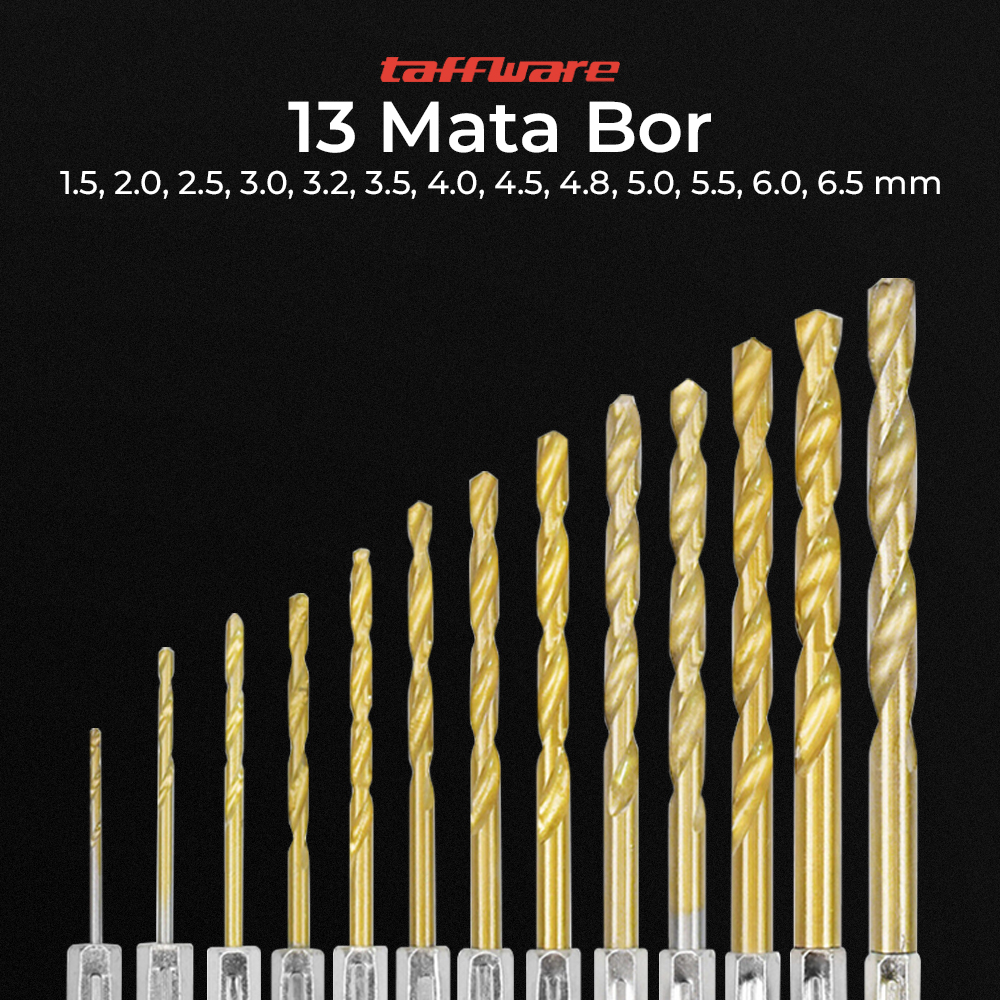 Taffware Mata Bor Power Drill Steel Titanium Hex Shank 13 PCS - SV-VDB13