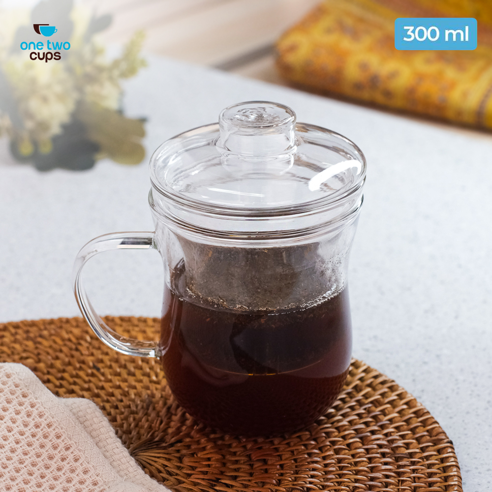 One Two Cups Cangkir Teh Saringan Kaca Tahan Panas Infuser Mug 300ml - RAL300