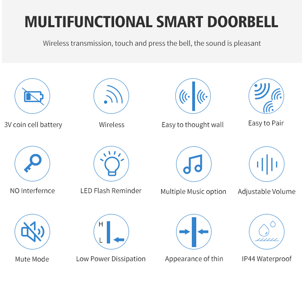 Aibont Bel Pintu Wireless Door Bell Waterproof EU Plug 52 Tunes - U199-BB