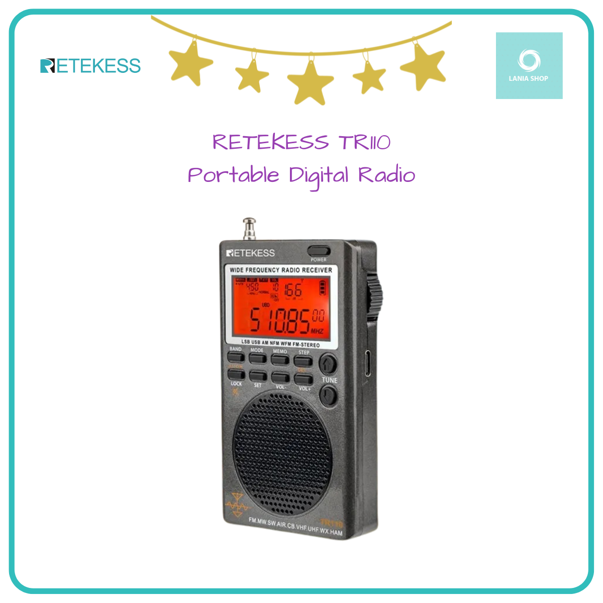 Jual RETEKESS TR110 FM-MW-SW-LSB-AIR-CB-VHF-UHF Portable Digital