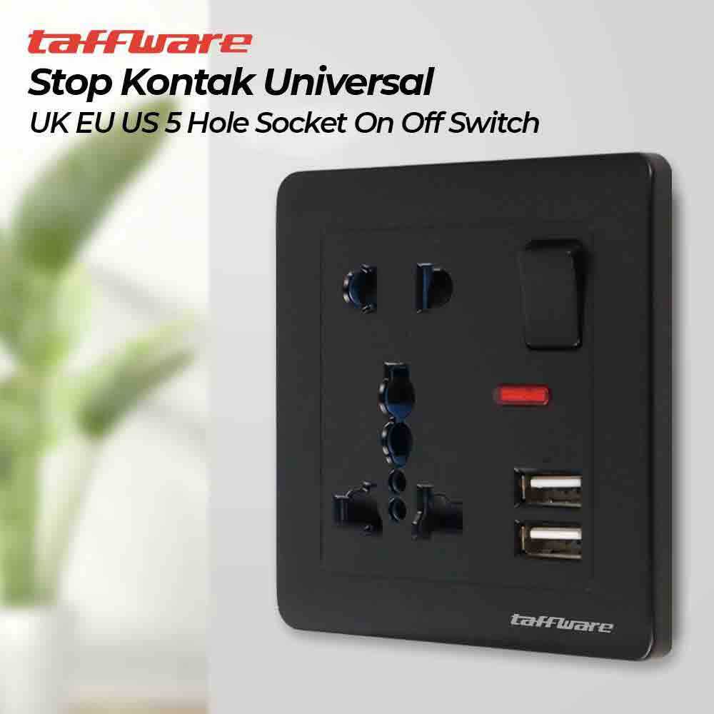 Jual Taffware Stop Kontak Universal UK EU US USB Port On Off