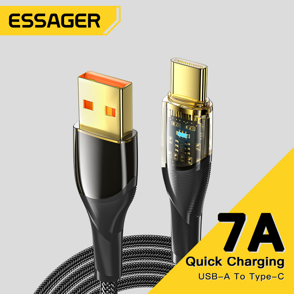 ESSAGER Kabel Data USB A to Type C Fast Charging Braided LED 7A 100W - ES-X29
