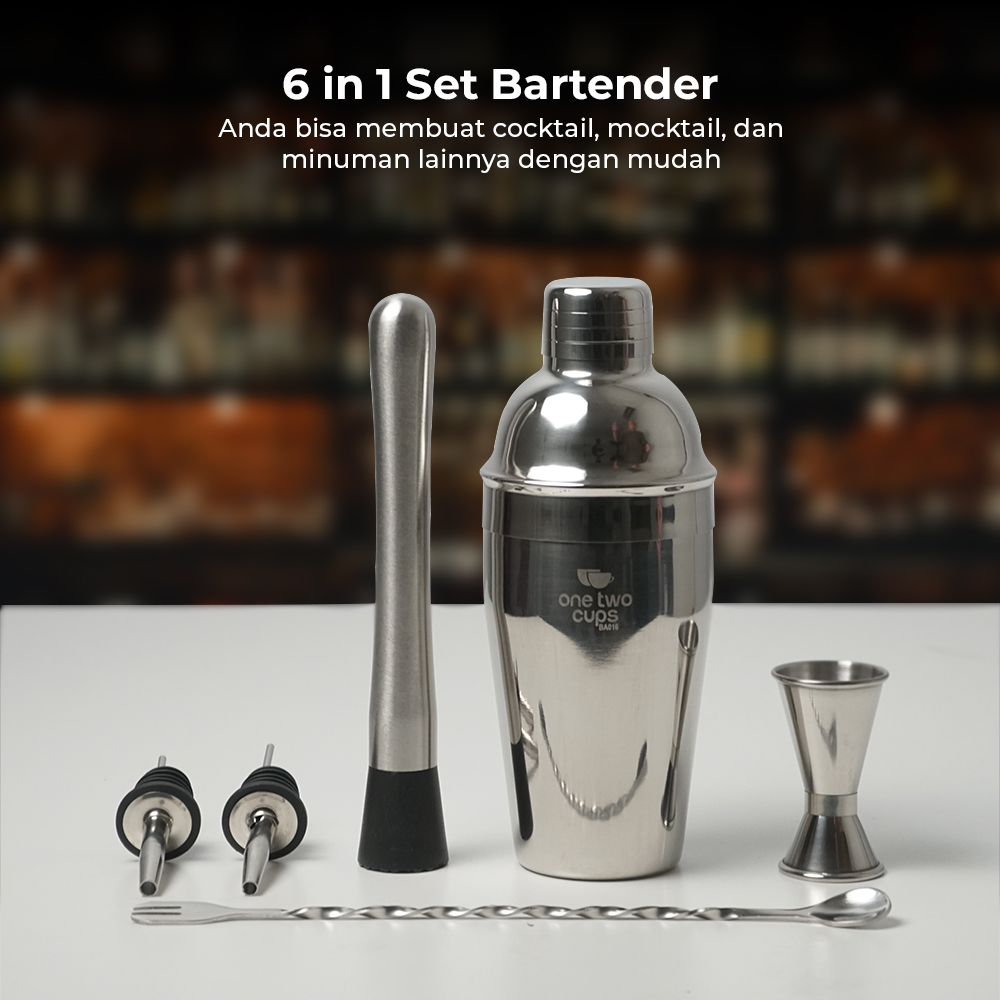 One Two Cups 6 in 1 Bartender Cobbler Cocktail Shaker 550ml - BA016