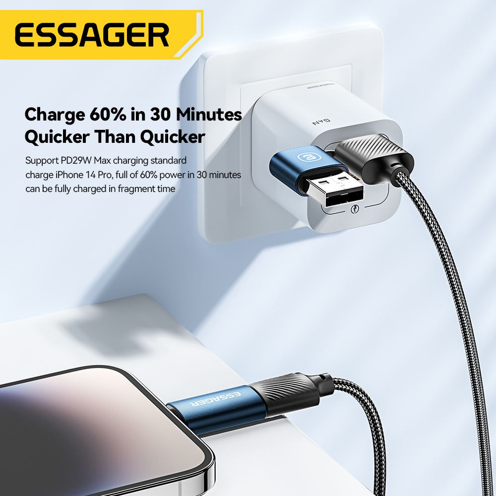 ESSAGER Kabel Data 4in1 Fast Charging USB A Type C Lightning 65W 1M - ES-X49