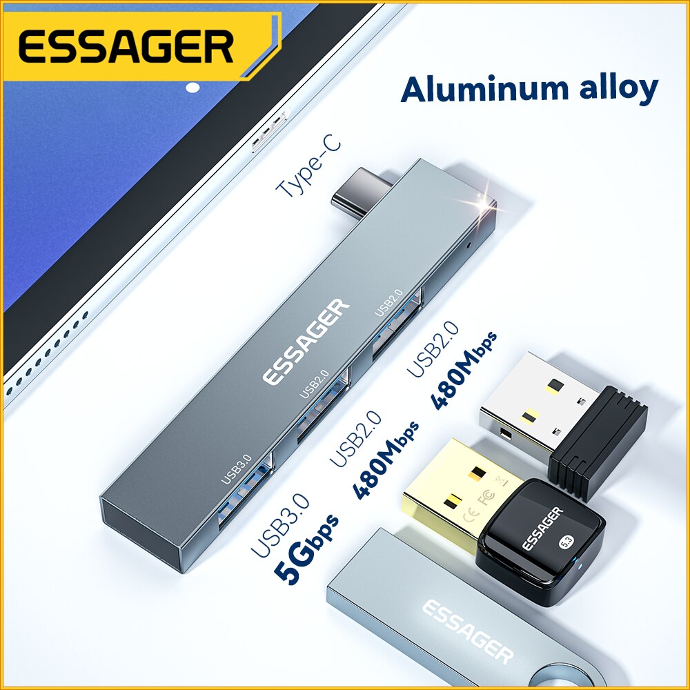 ESSAGER USB Hub Type C Adapter 3in1 USB 3.0 USB 2.0 5Gbps - EHBC03-FY0G-P