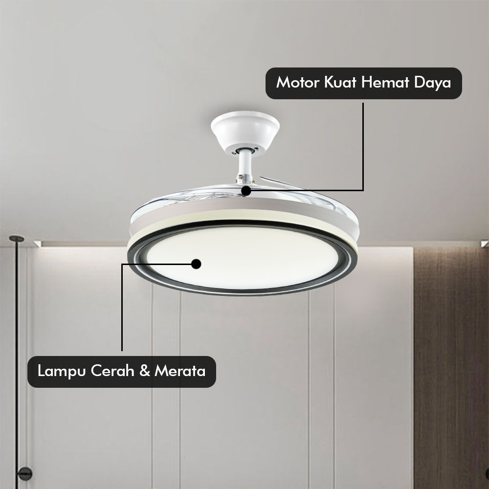 BELAIRHOME Kipas Angin Gantung Lampu LED Tri Color with Remote Control - US4