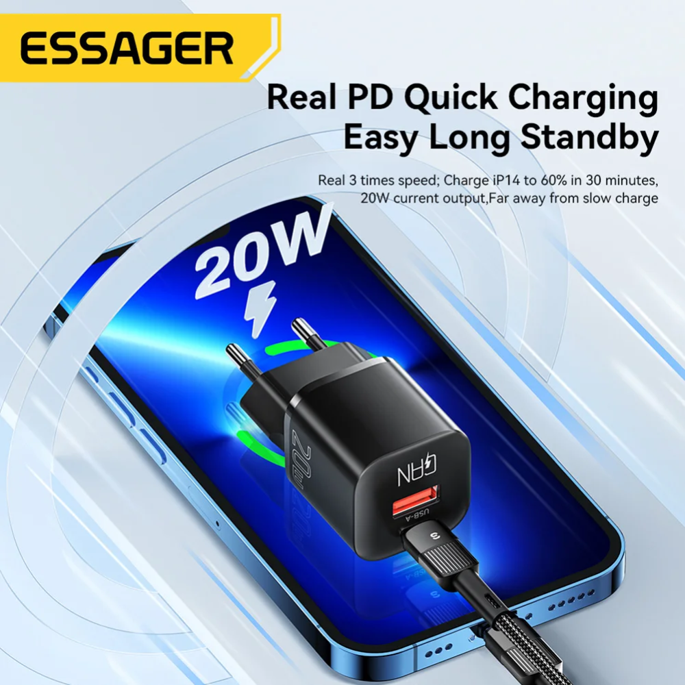 ESSAGER Kepala Charger Dual Port GaN Fast Charging PD 20W - ECTAC-HMB01-P