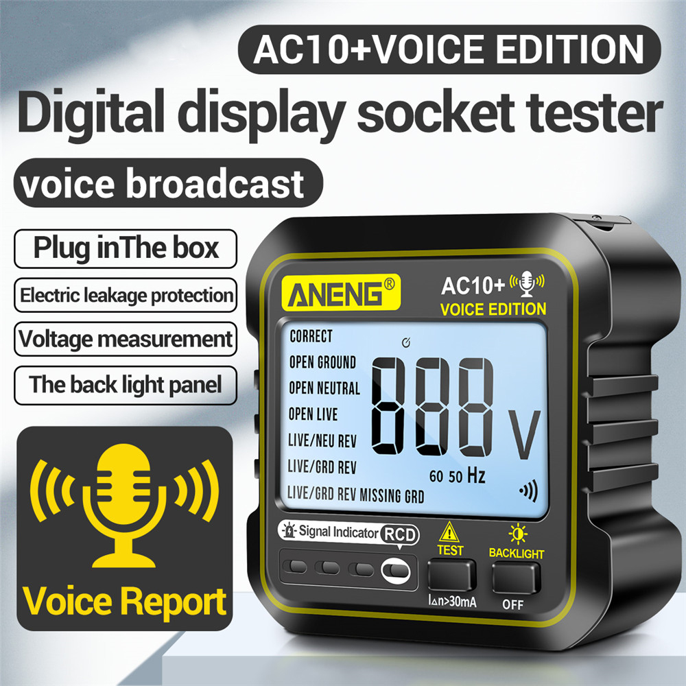 ANENG Smart Socket Tester LCD Display AU Plug Tipe 1 Voice Report - AC10+