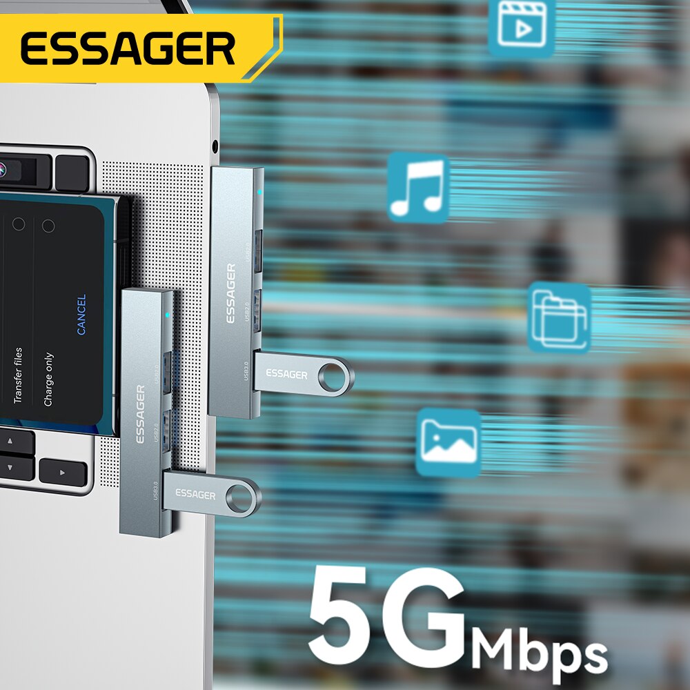 ESSAGER USB Hub Type C Adapter 3in1 USB 3.0 USB 2.0 5Gbps - EHBC03-FY0G-P