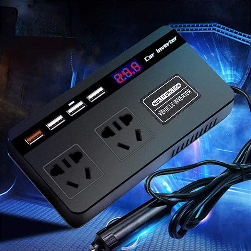PU LI HAO Car Power Inverter DC 12V/24V to DC 220V 200W 4 USB Port - XJ124