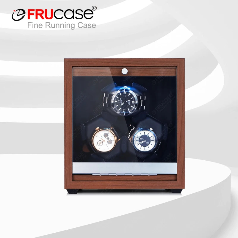 FRUCASE Watch Winder Wood LED Pemutar Jam Tangan Otomatis 3 Slot - SKW167