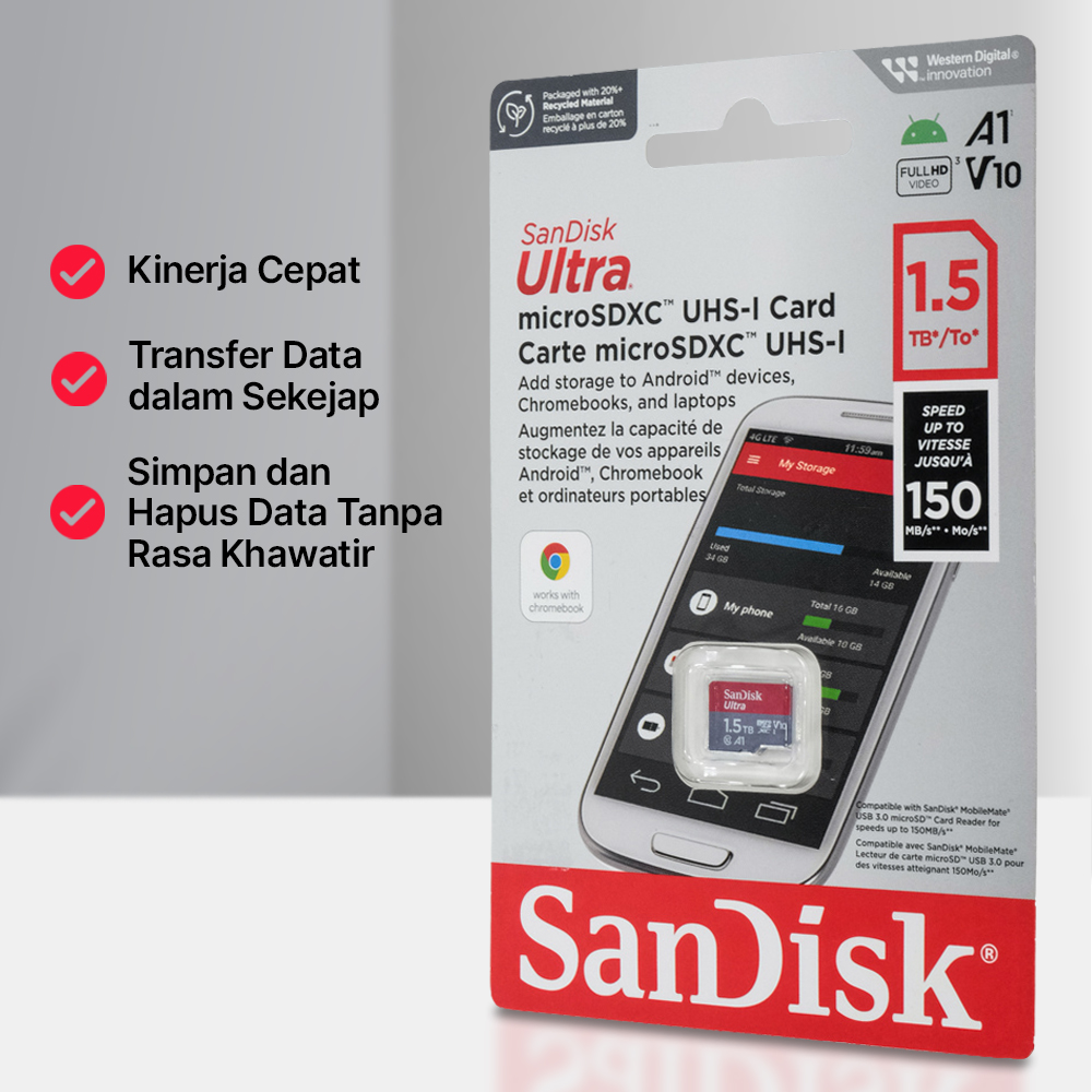 SanDisk Ultra microSDXC Card UHS-I Class 10 A1 150MB/s 1.5TB - SDSQUAC-1T50-GN6MN