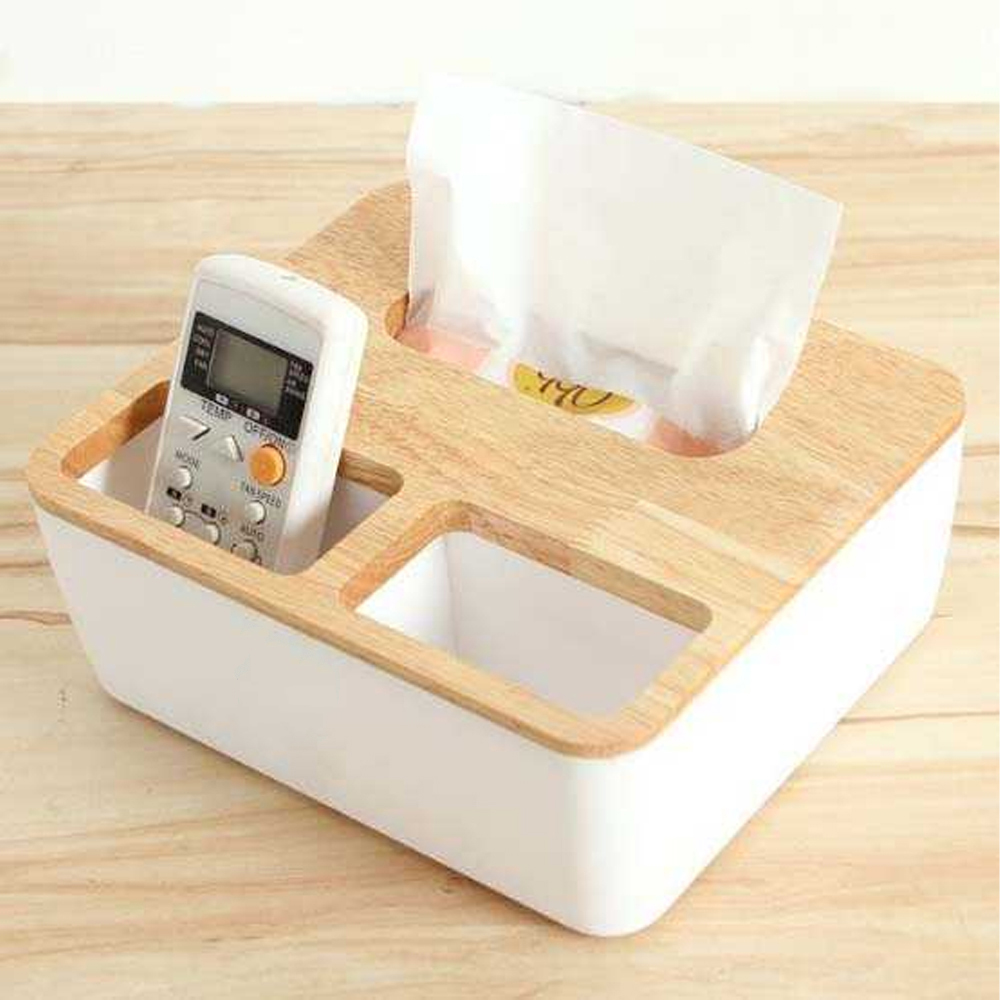 TaffHOME Tempat Tisu Kayu Multifungsi with Smartphone Remote Holder - ZJ004