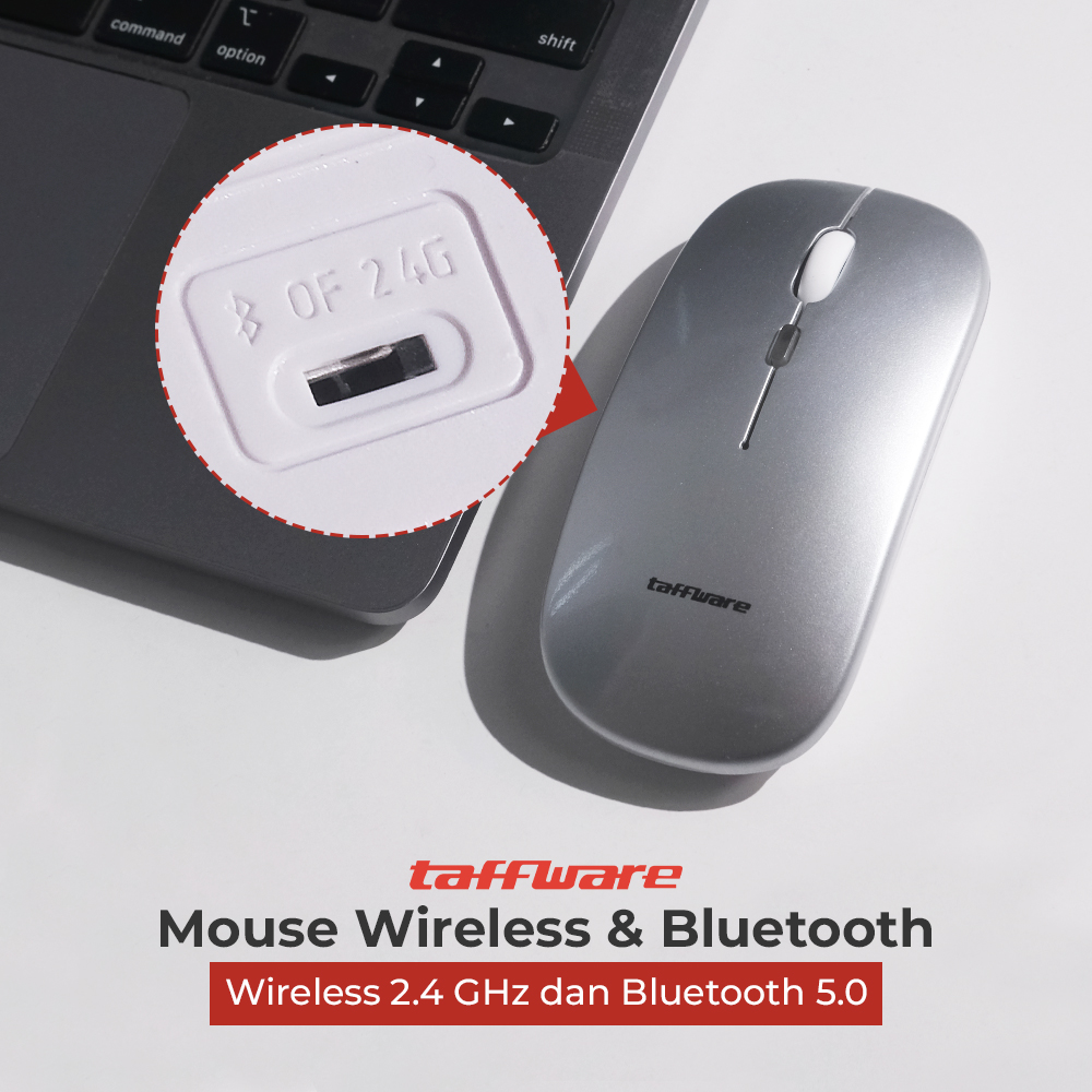 Taffware Mouse Wireless Bluetooth Optical 2.4GHz Silent Click 1600DPI - E1300