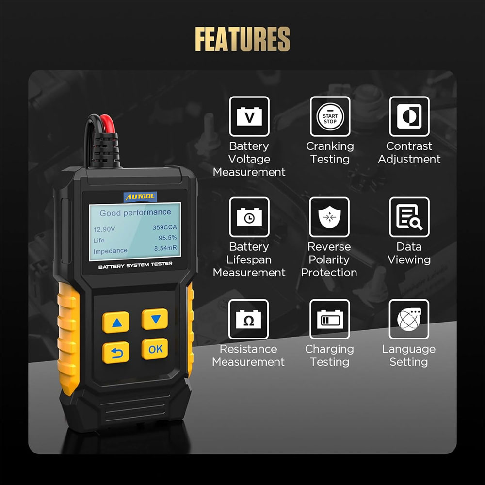AUTOOL Tester Baterai Aki Mobil Motor 12V 2000CCA - BT360
