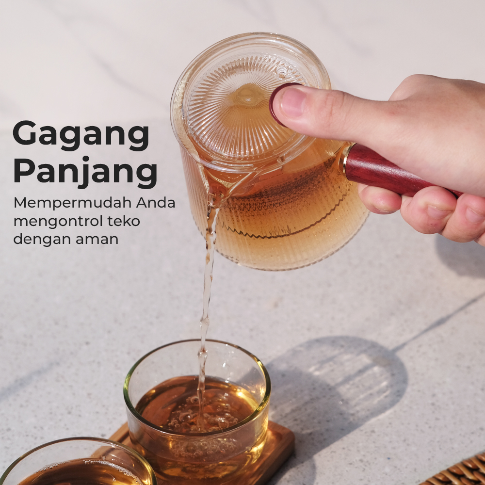 HMLOVE Teko Teh Kaca Saringan Tahan Panas Api Infuser Teapot 400ml - HM04