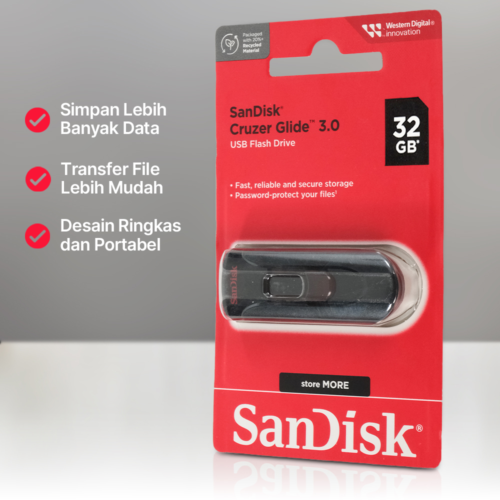 SanDisk Cruzer Glide Flashdisk USB 3.0 Retractable Secure Access - SDCZ600