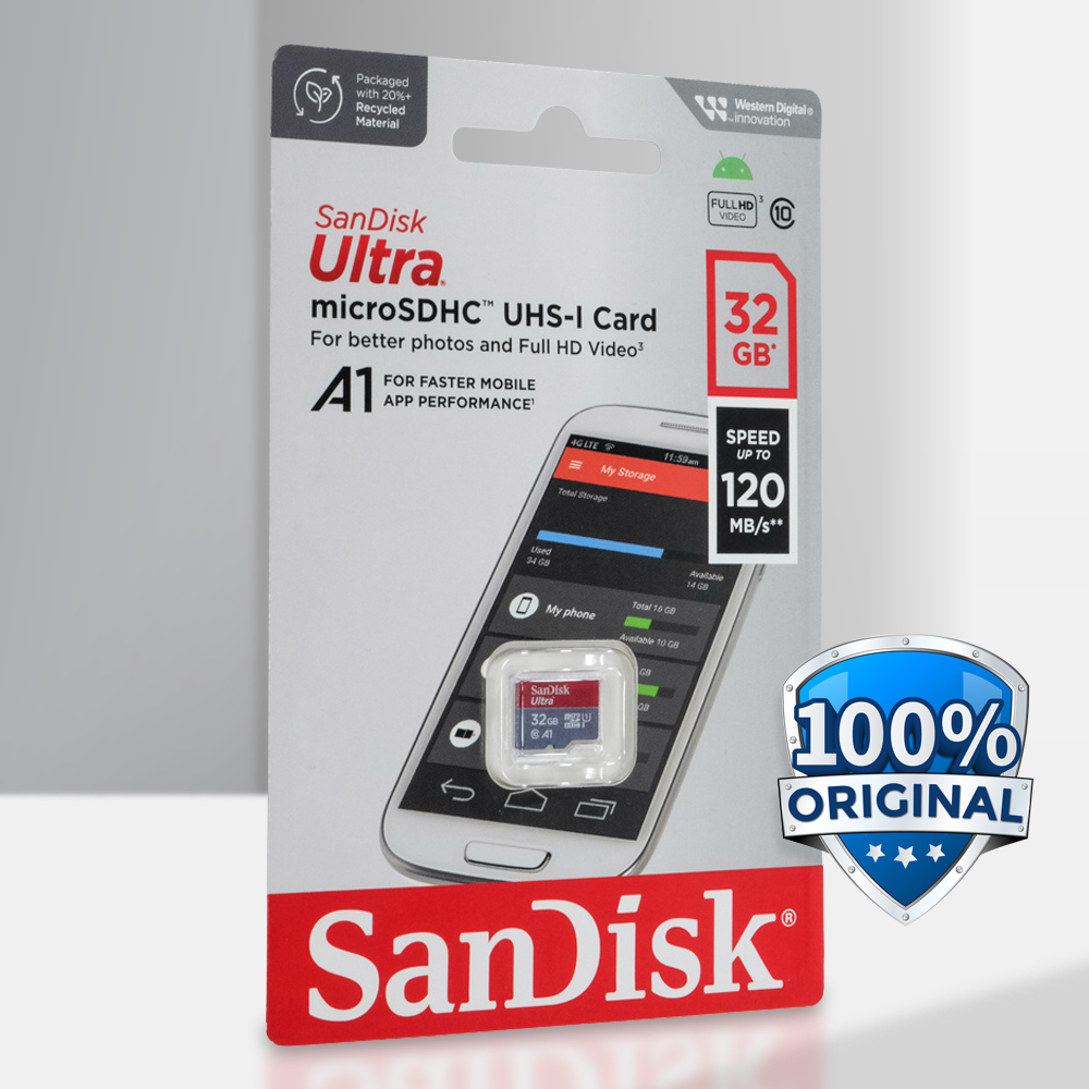 Kartu Memori CCTV MP3 Penyimpanan Ultra microSDHC UHS-I Class 10 A1 120MB/s - SDSQUA4