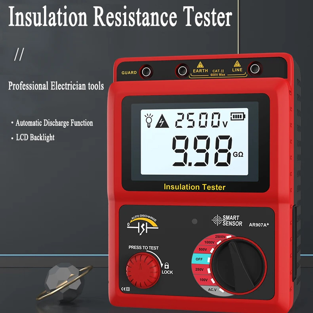 EVERGOOD Insulation Resistance Tester Digital Megohmeter 100-2500V - AR907A+