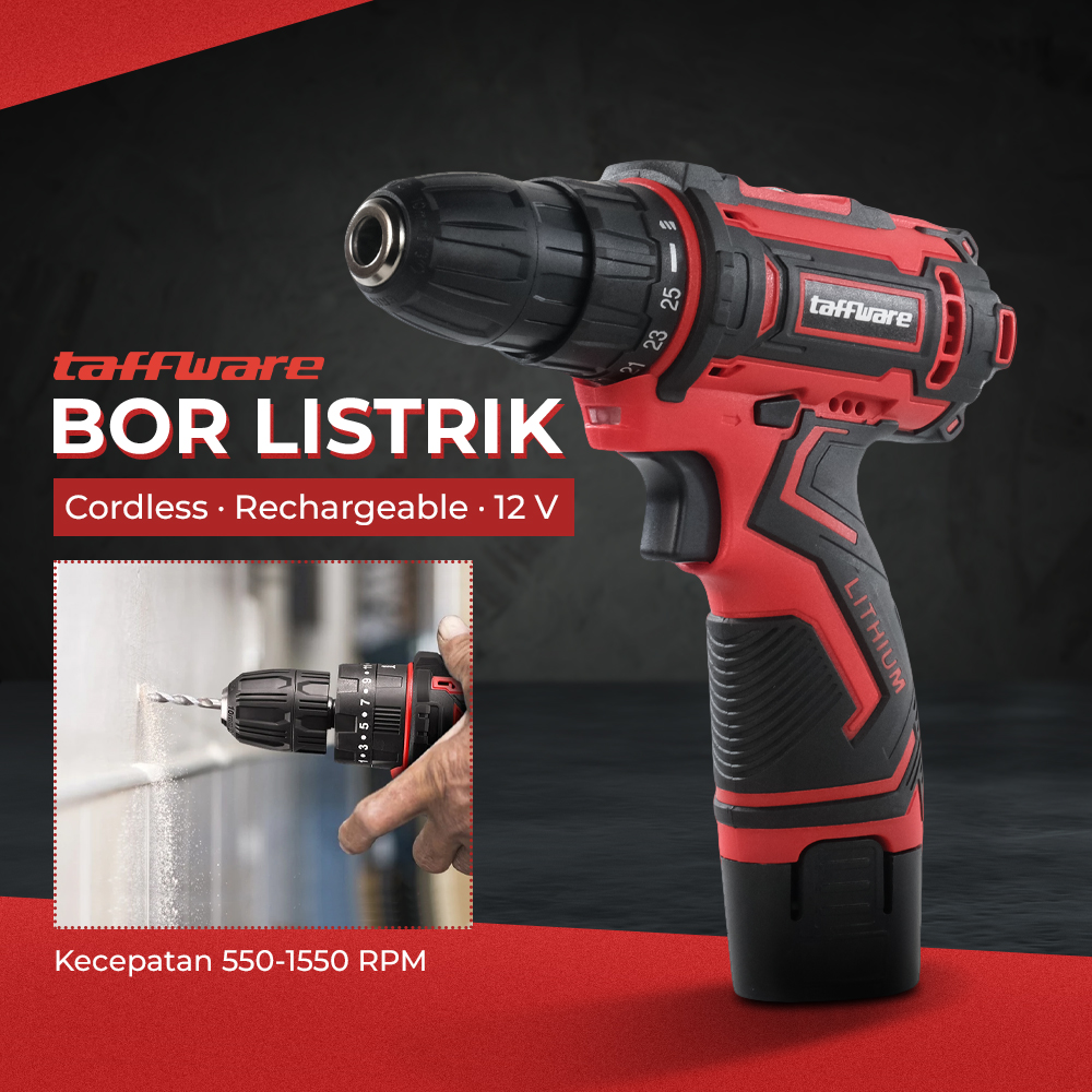 Taffware Bor Listrik Cordless Lithium Battery Electric Screwdriver 12V - KR564
