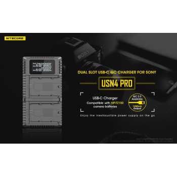 NITECORE Charger Baterai 2 Slot Portable for Sony Battery NP-FZ100 - USN4 Pro
