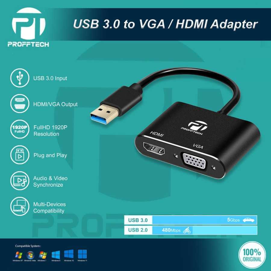 Jual Profftech Converter USB 3.0 Input to HDMI HDTV VGA Output