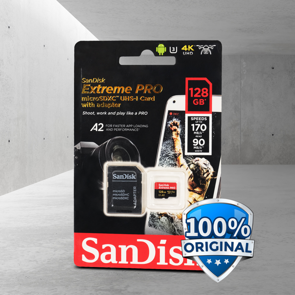 Kartu Memori CCTV MP3 Penyimpanan Extreme Pro microSDXC UHS-I Class 10 A2 V30 U3 170MB/s - SDSQXCY