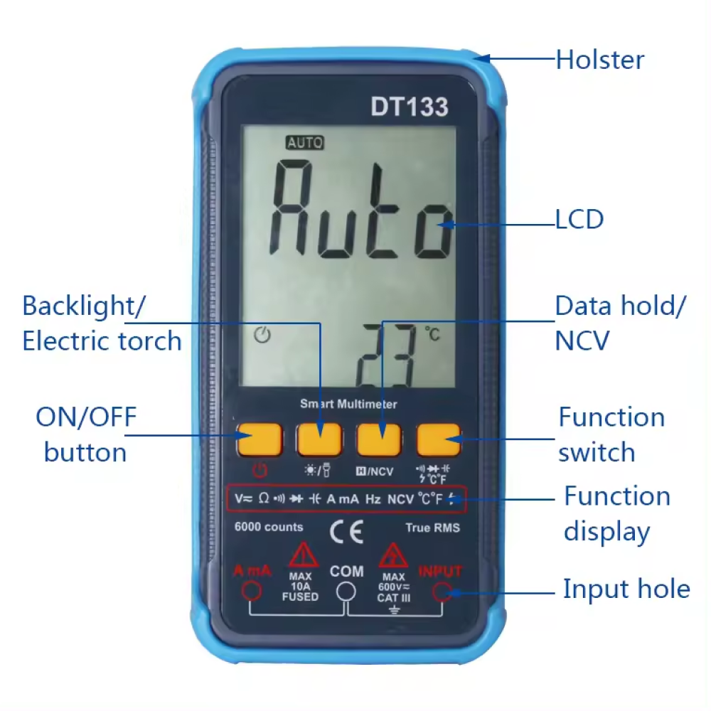 WHDZ Digital Multimeter Portable NCV Voltage Tester 600V - DT133