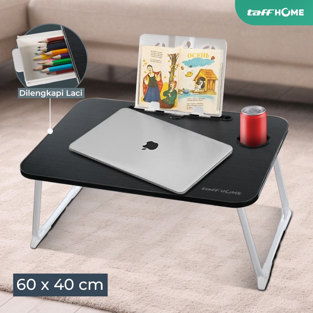 TaffHOME Meja Lipat Laptop Foldable Bed Table with Drawer Cup Holder - BO-67