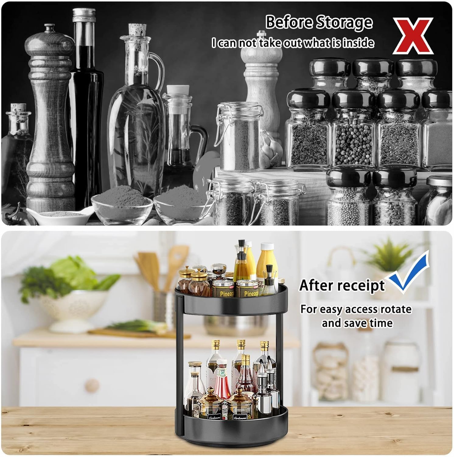 NEMMOSI Rak Bumbu Dapur Putar Stainless Steel Kitchen Storage 2 Layer - NM2