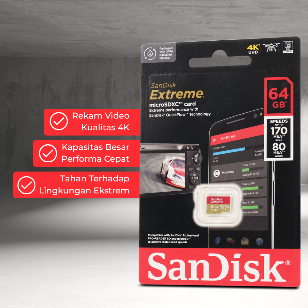 Kartu Memori CCTV MP3 Penyimpanan Extreme microSDXC V30 A2 U3