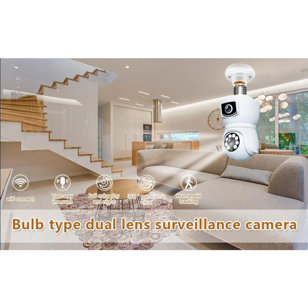 V380 Pro Kamera CCTV Bohlam Dual Lens WiFi IP Camera E27 1080P - E9