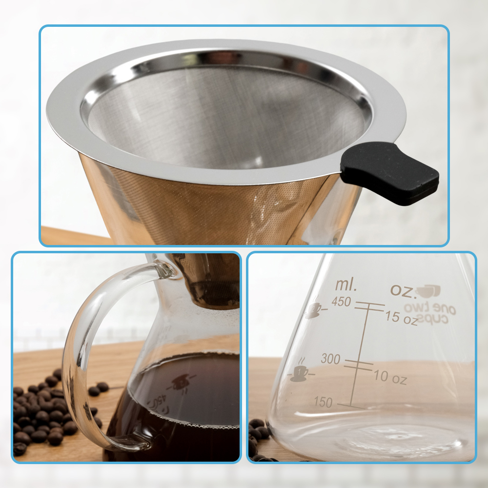 One Two Cups Coffee Server Chemex Drip Pour Over with Filter - YD-KT001