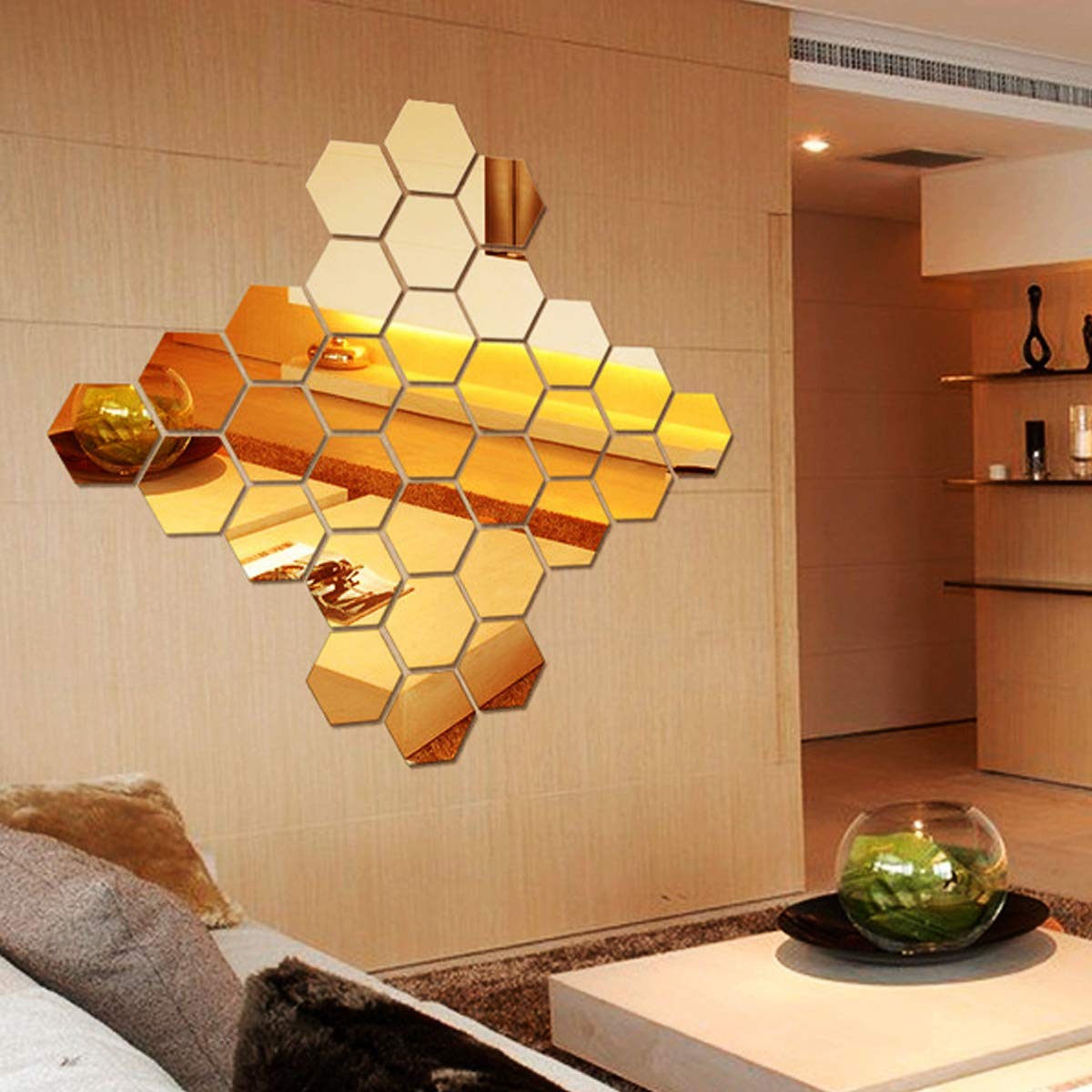 Stiker Dekorasi Dinding Hexagon Mirror Acrylic 7 PCS